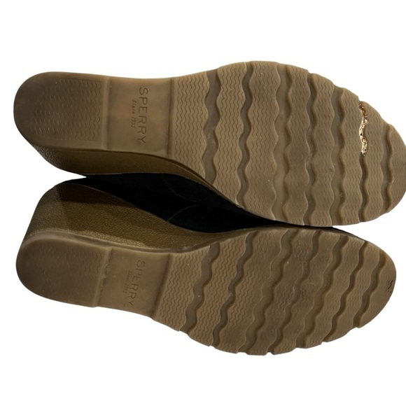 Sperry Women’s 8.5 Top Sider Stella Black Genuine Suede Lace Up Wedge Heel Boot - Picture 7 of 9